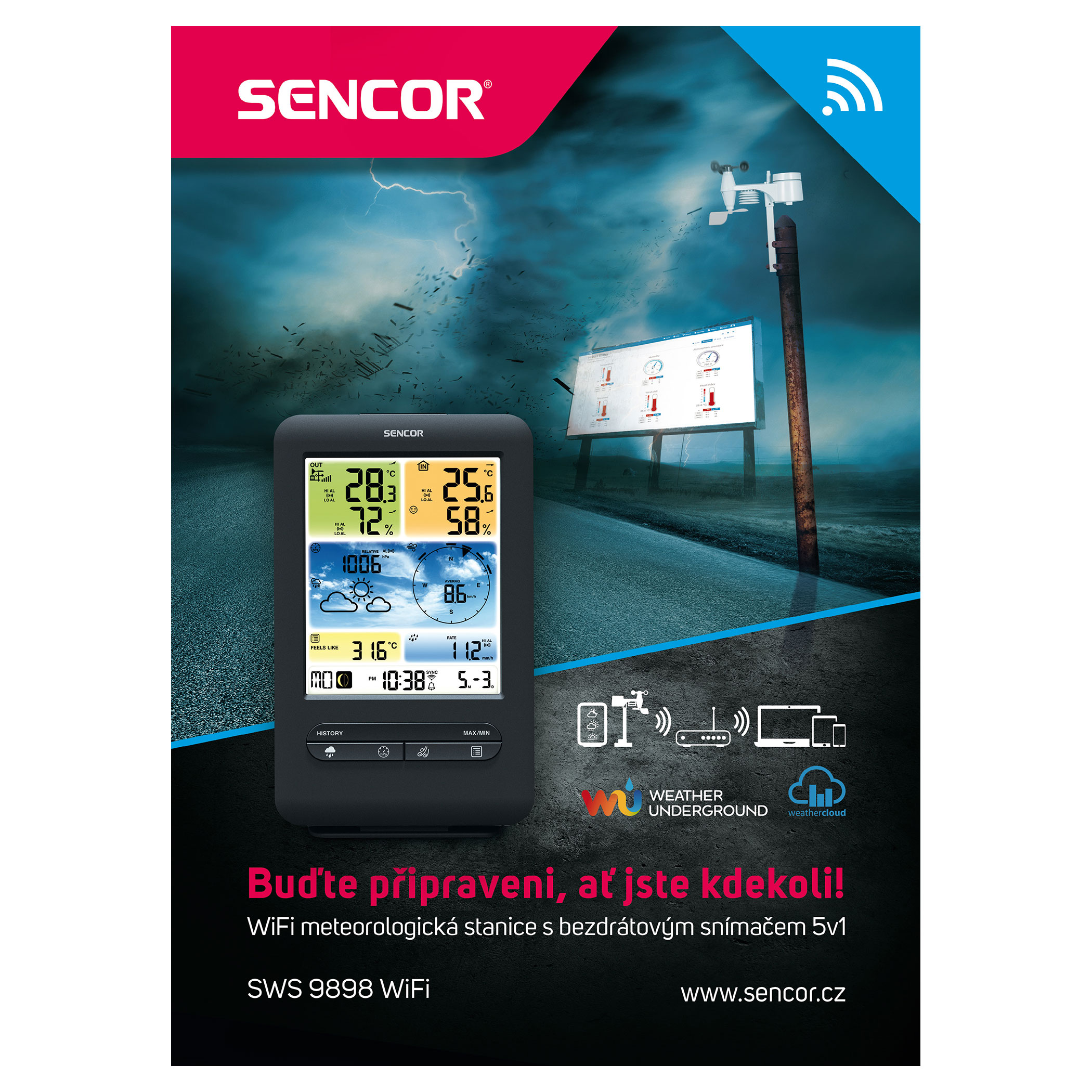 Sencor - Stazione meteo professionale con display LCD a colori 1xCR2032  Wi-Fi